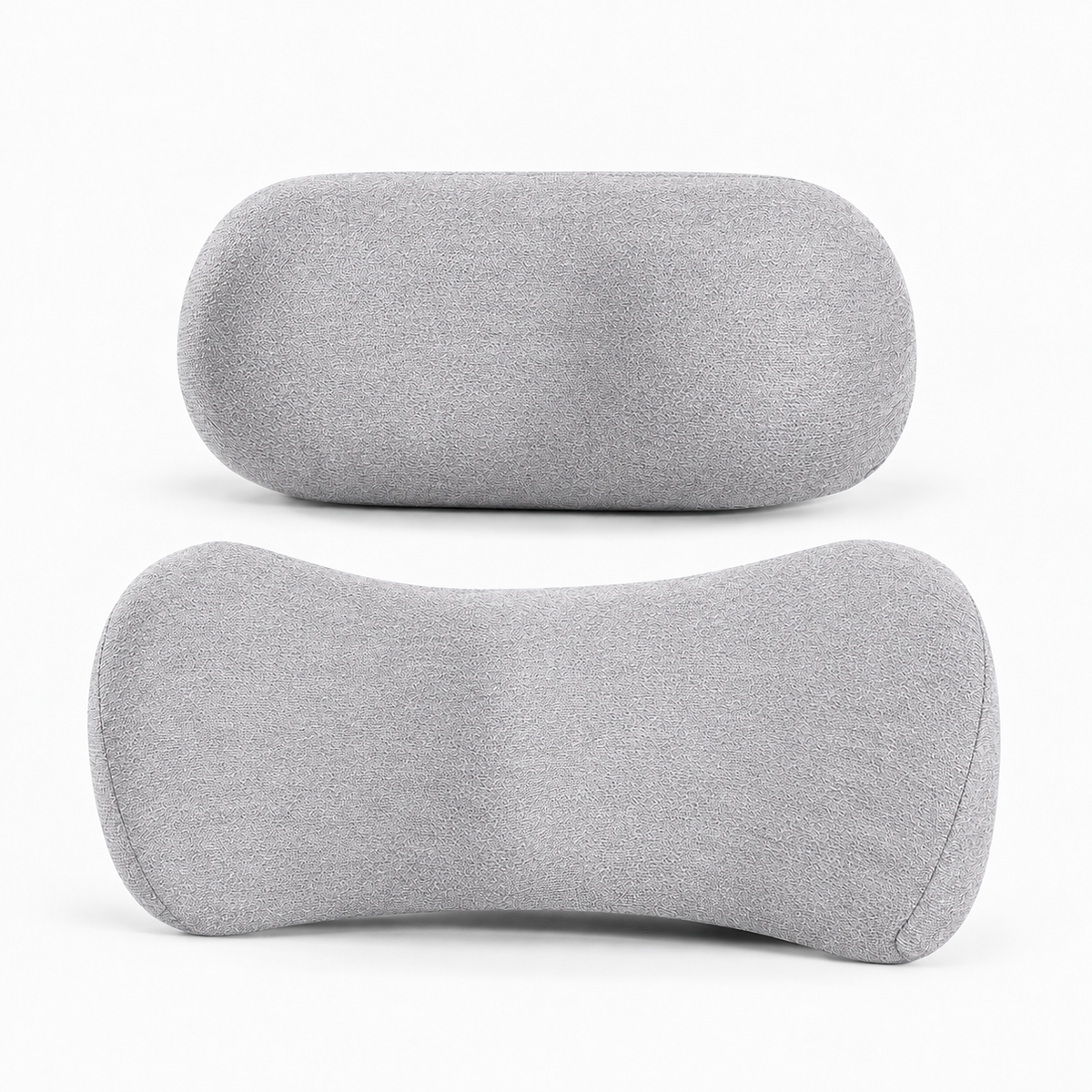 Grey two piece car neck and lumbar support pillow set, breathable fabric cushions