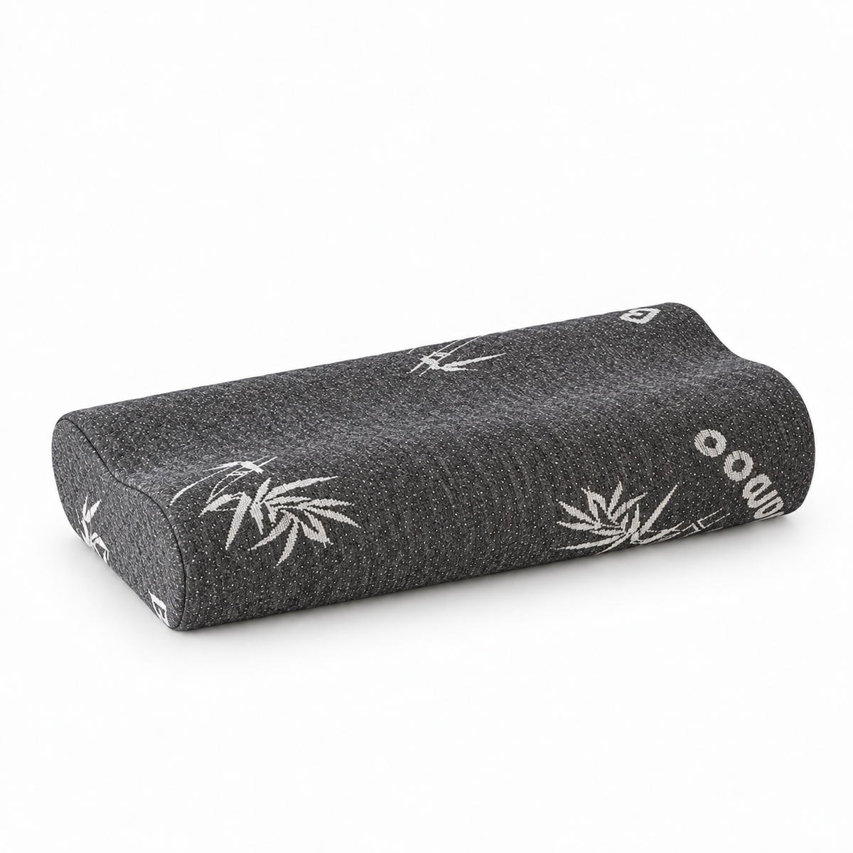 Long memory foam pillow in bamboo black with bamboo leaf pattern for neck and body support