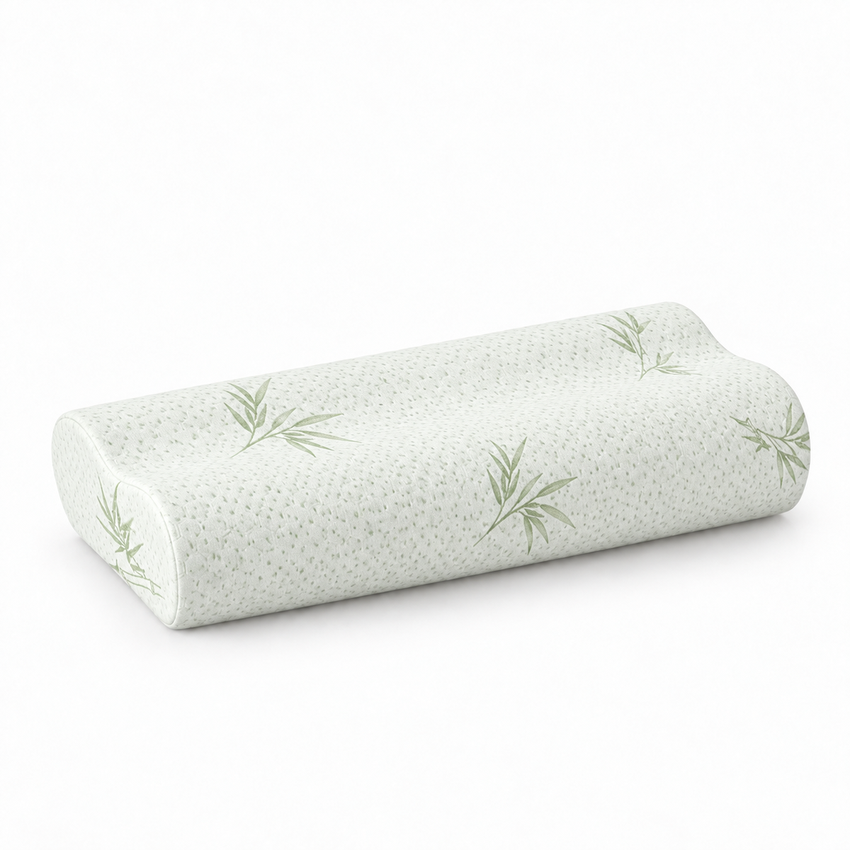 Long memory foam pillow in bamboo white with bamboo leaf pattern for neck and body support