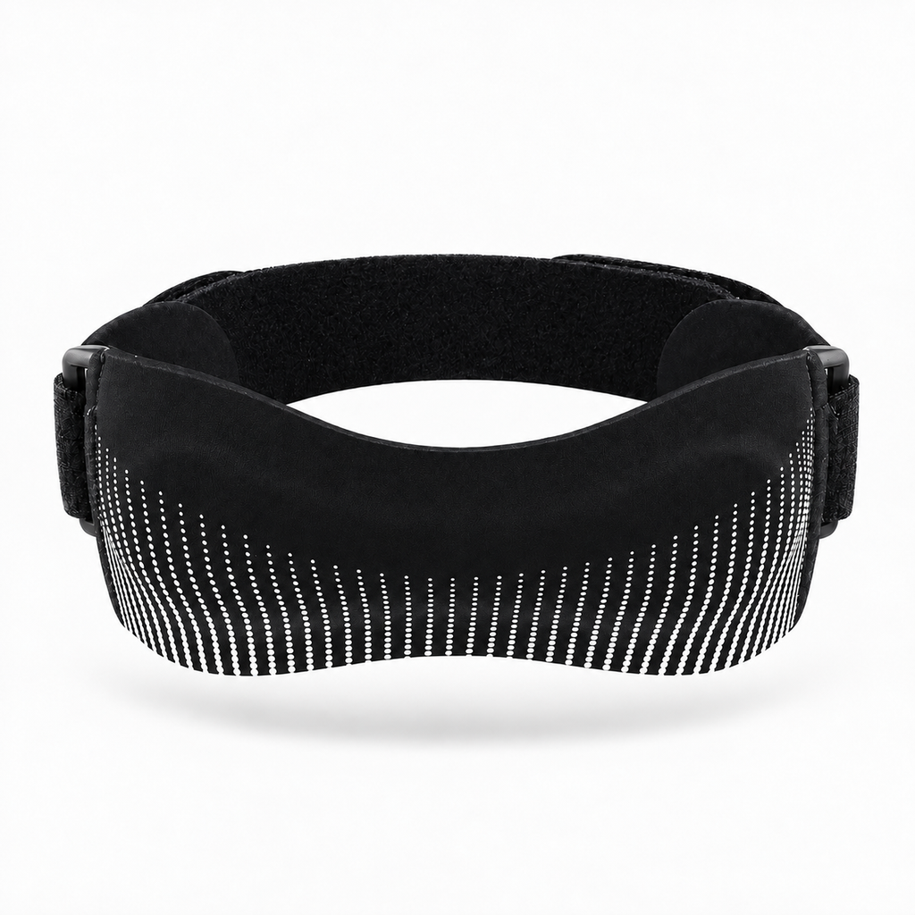 Black patella tendon knee strap for running and sports, brandless support band