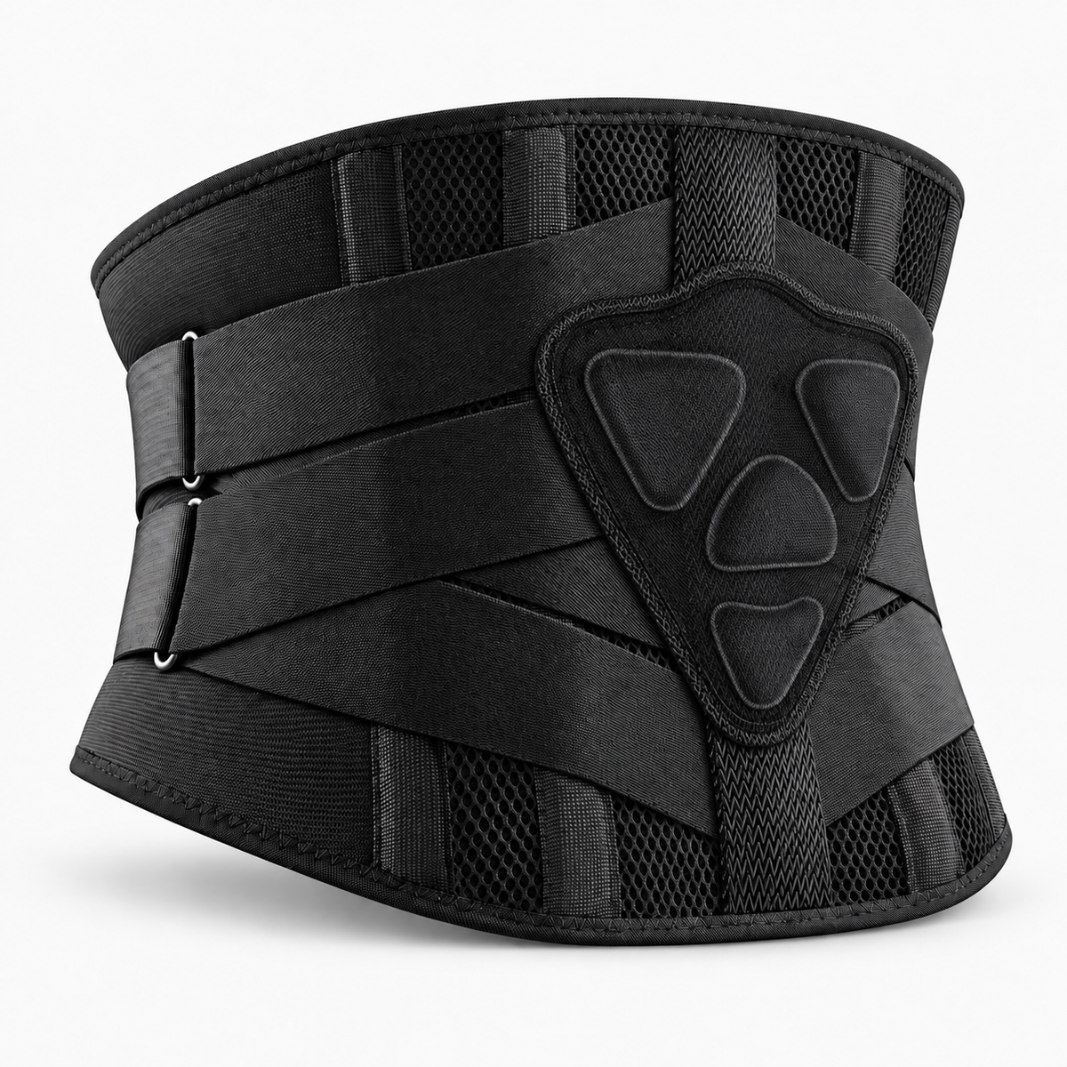 3D Lumbar Back Brace - black type B lumbar back brace with triangular lumbar support pad