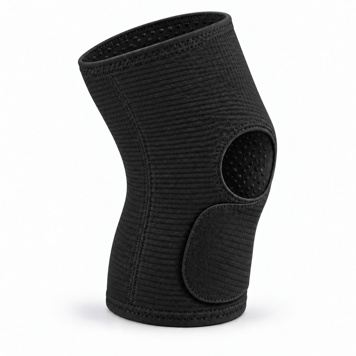 Black knee brace with patella opening and breathable knit compression support