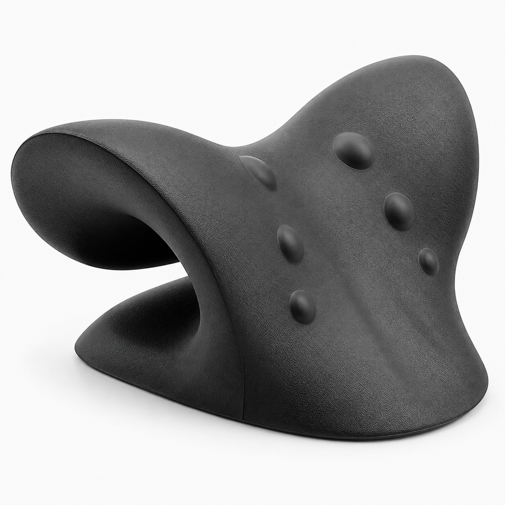 Neck Traction Support Pillow - Black ergonomic cervical support stretcher for neck relief