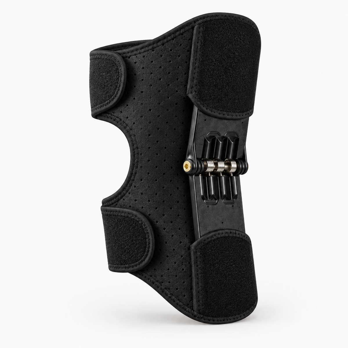 Black spring support knee stabilizer brace with side hinge