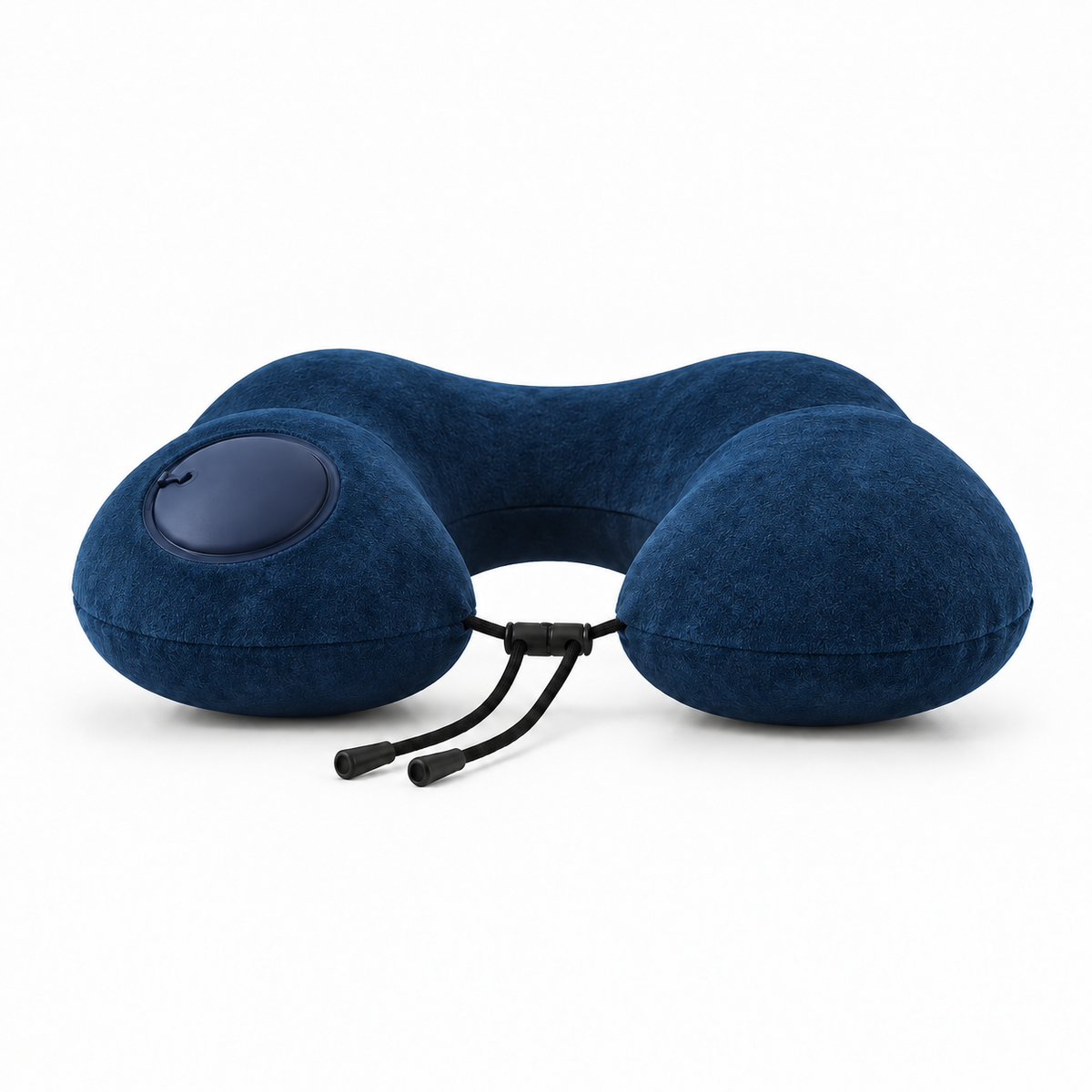 Inflatable U shaped travel pillow in Blue with portable neck support for flights and rest