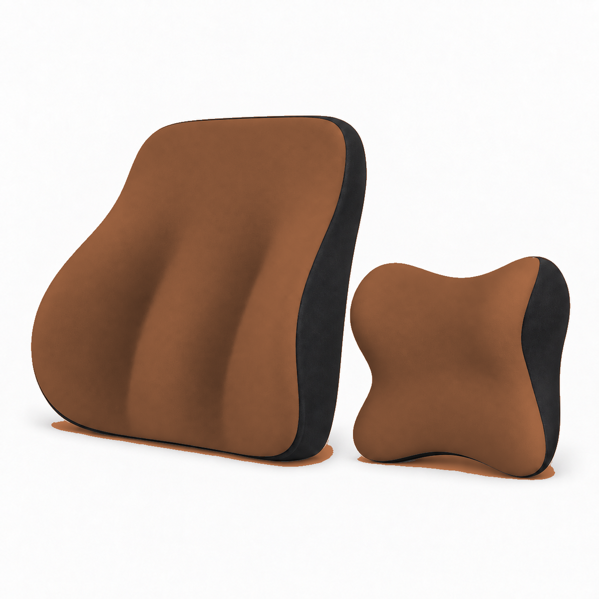 Memory foam car lumbar support cushion and neck pillow - Brown Suit E