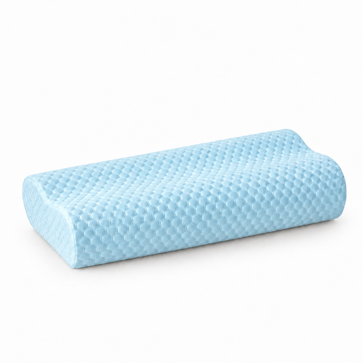 Long memory foam pillow in bubble velvet blue for neck and body support