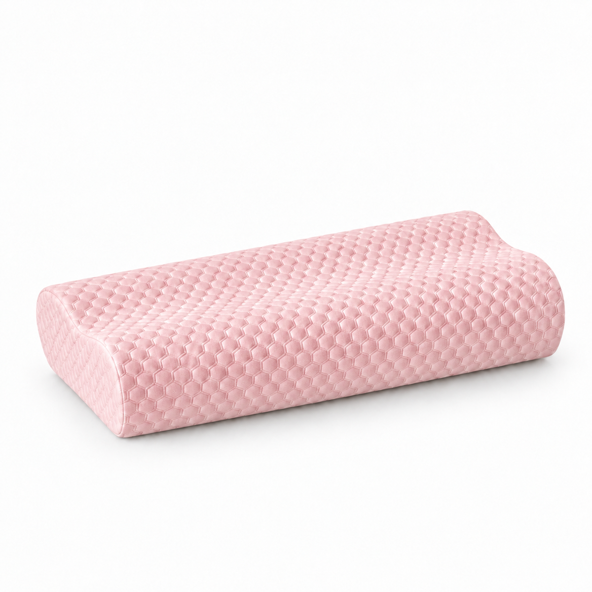 Long memory foam pillow in bubble velvet pink for neck and body support