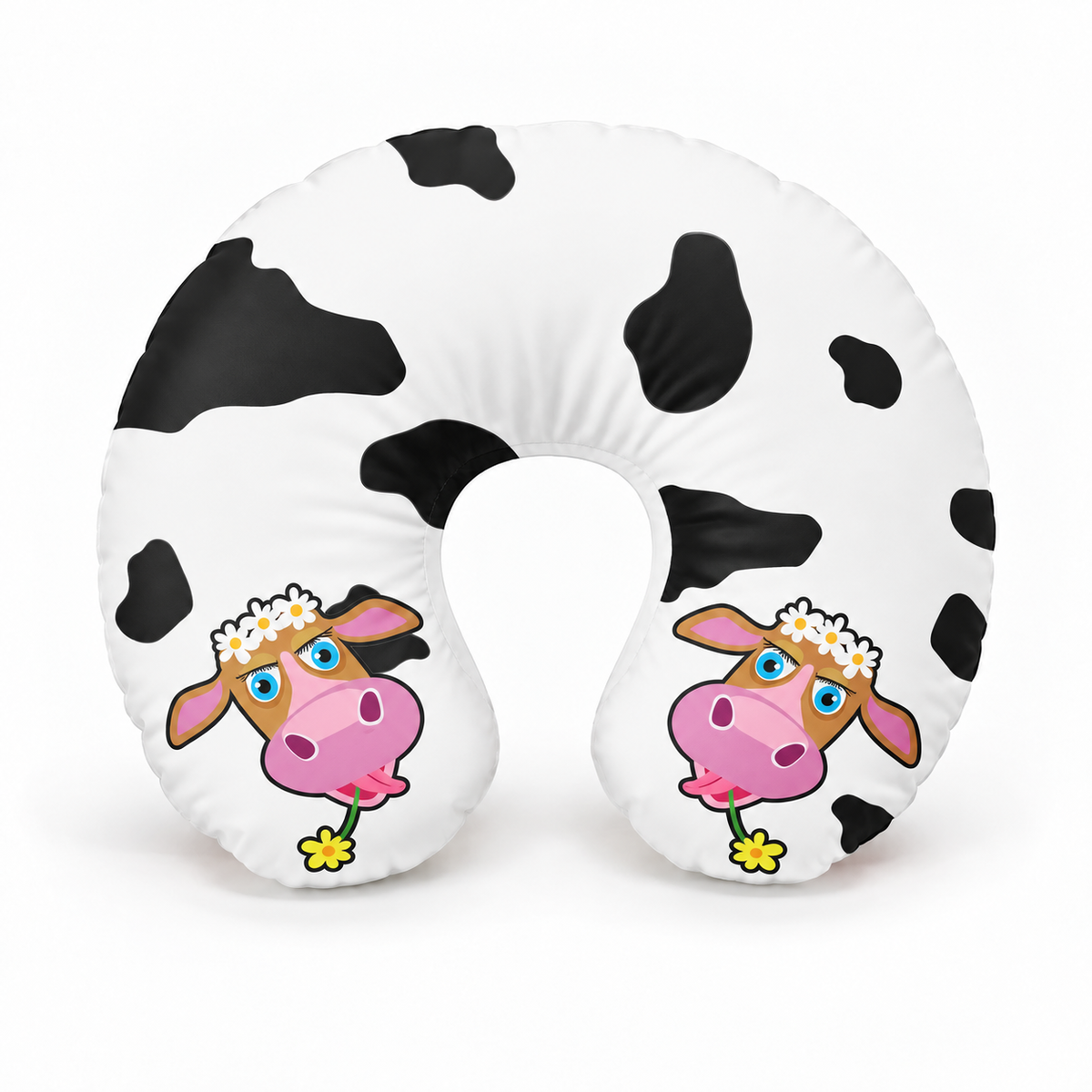 Fun Inflatable Travel Neck Pillow for Adults - Cow inflatable travel neck pillow with black and white cow pattern