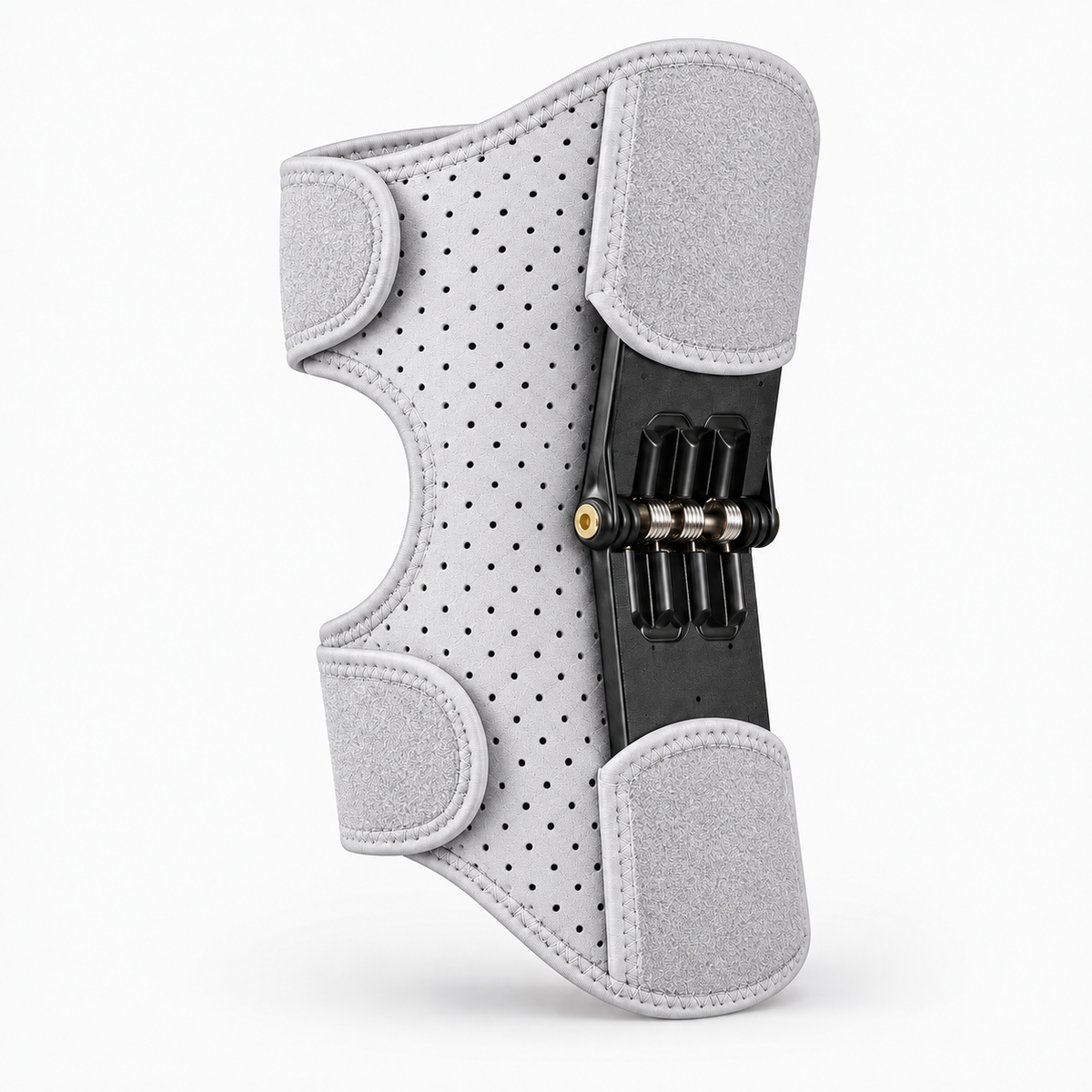 Gray spring support knee stabilizer brace with side hinge