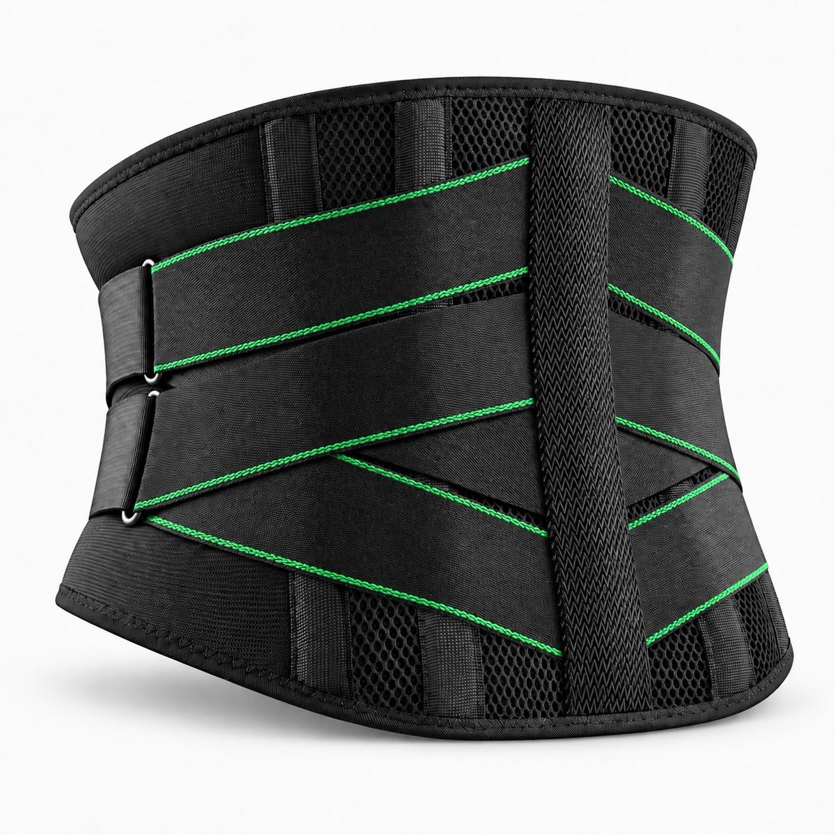 3D Lumbar Back Brace - green accent type A lumbar back brace with compression straps
