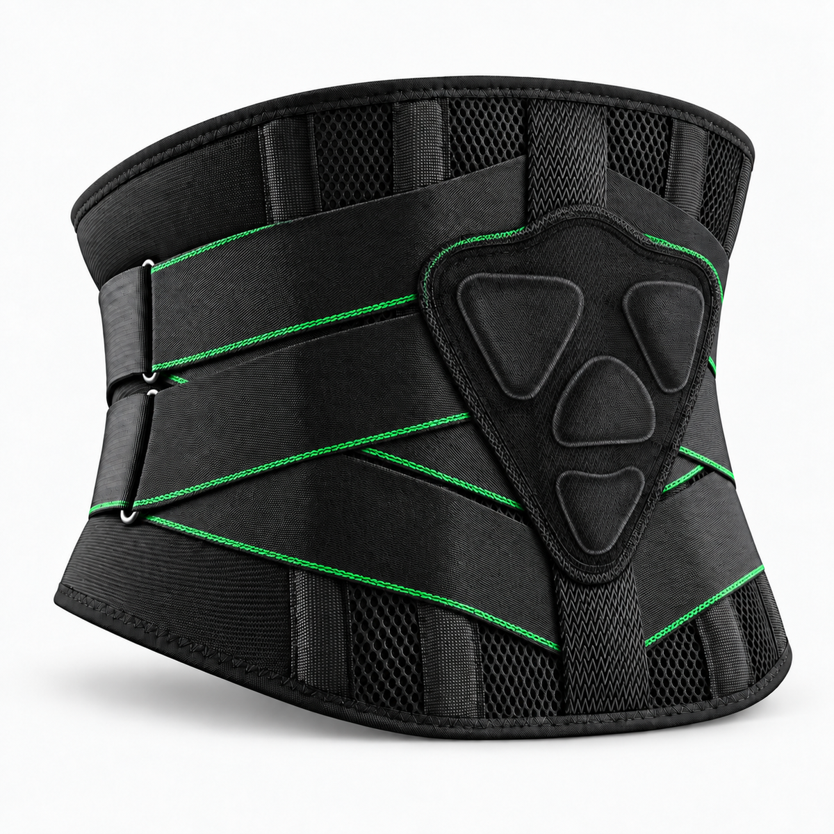 3D Lumbar Back Brace - green accent type B lumbar back brace with triangular lumbar support pad