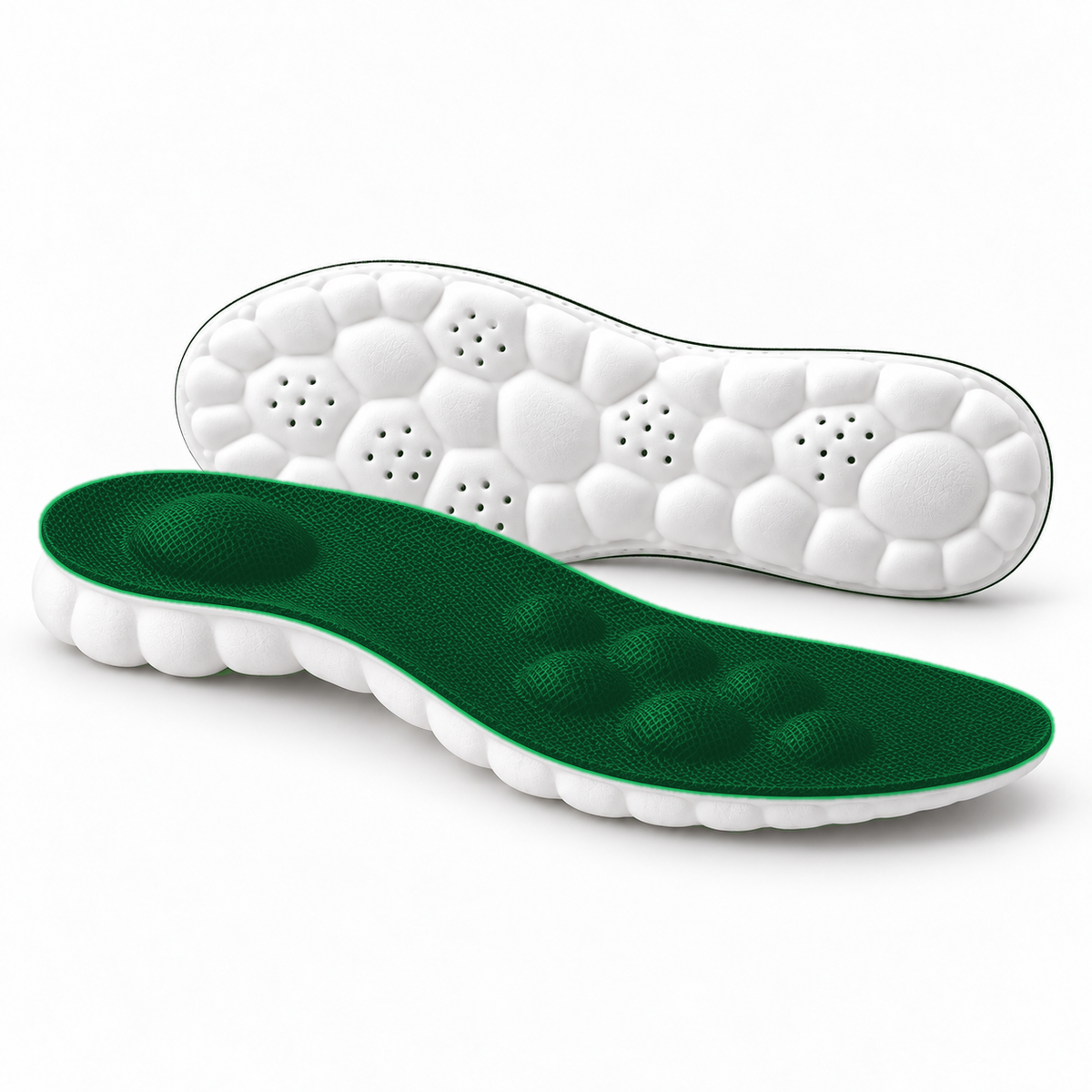 Green massage arch support insoles product image with matching full length comfort insert color