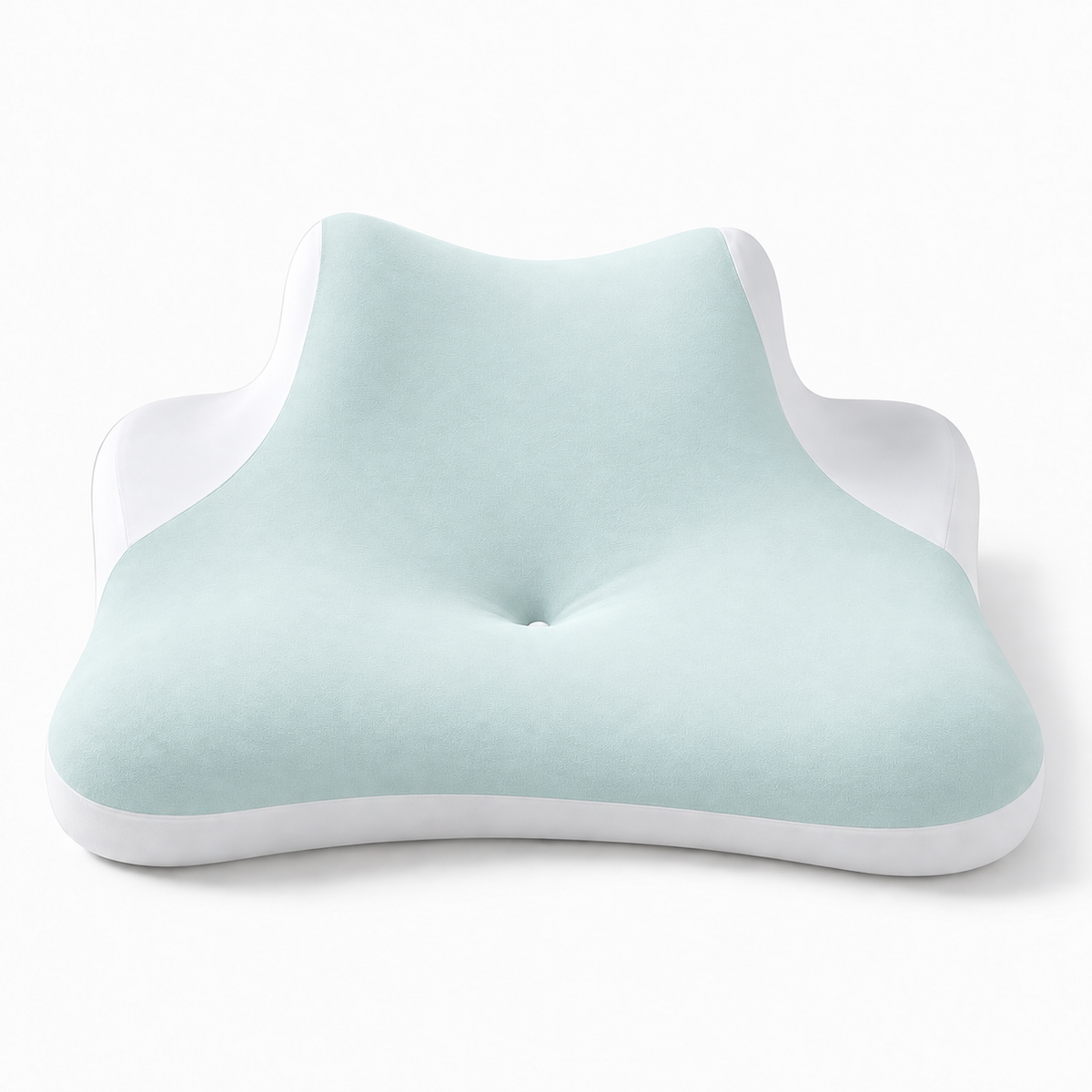 Green wedge neck support pillow with soft mint fabric and white side panels for restful sleep