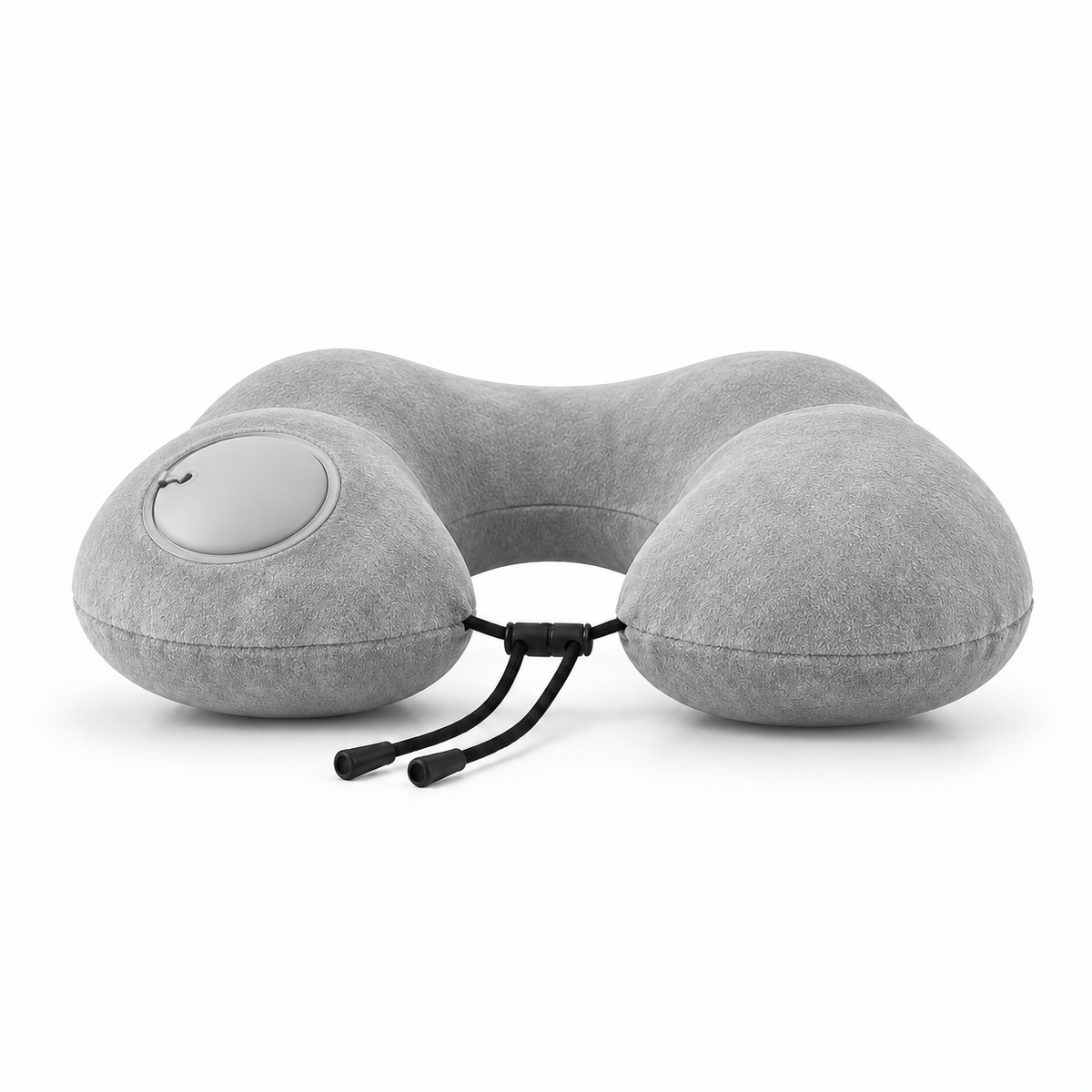 Inflatable U shaped travel pillow in Light Grey with portable neck support for flights and rest