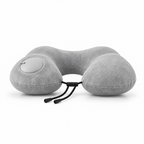 Inflatable U shaped travel pillow in Light Grey with portable neck support for flights and rest
