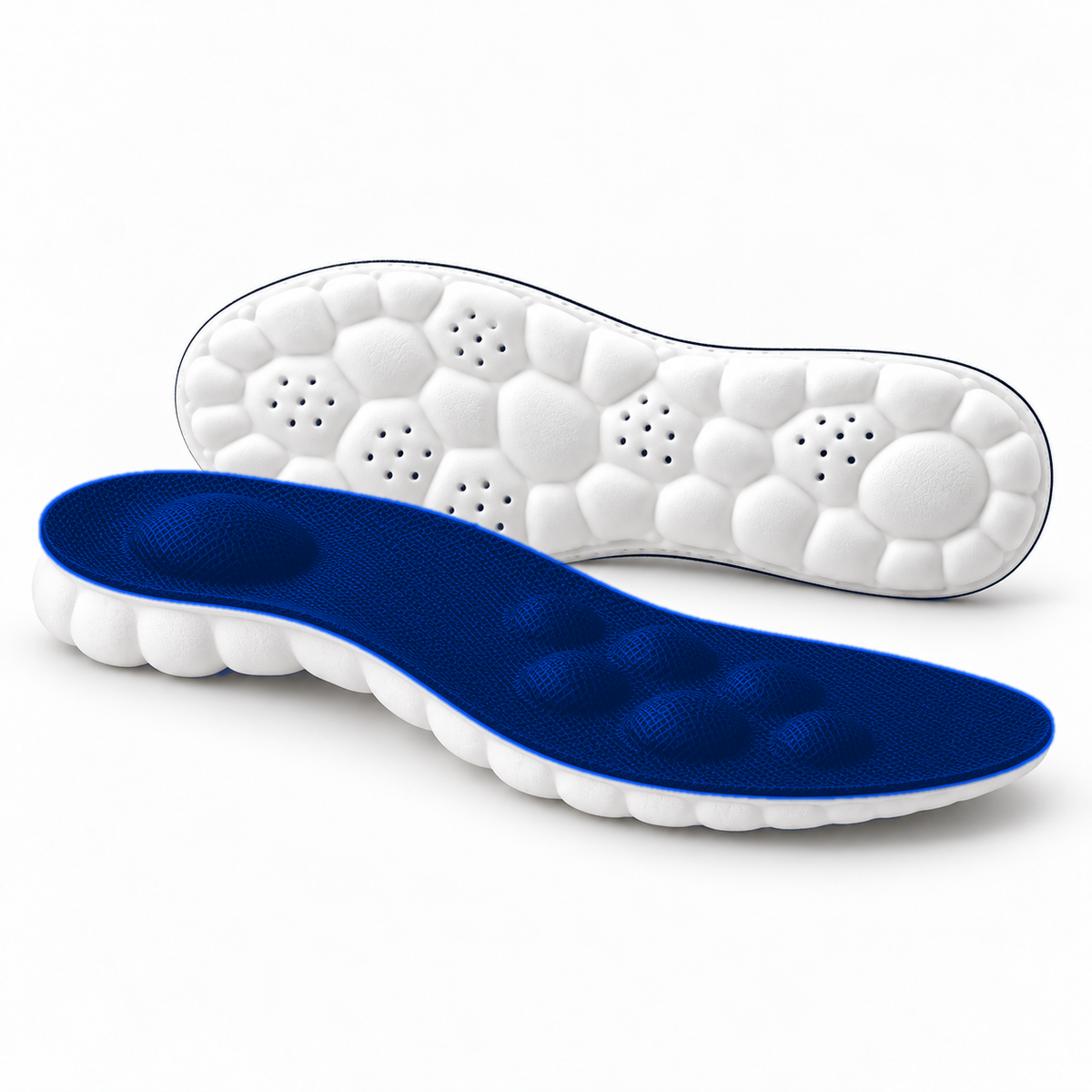 Navy massage arch support insoles product image with matching full length comfort insert color