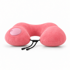Inflatable U shaped travel pillow in Pink with portable neck support for flights and rest