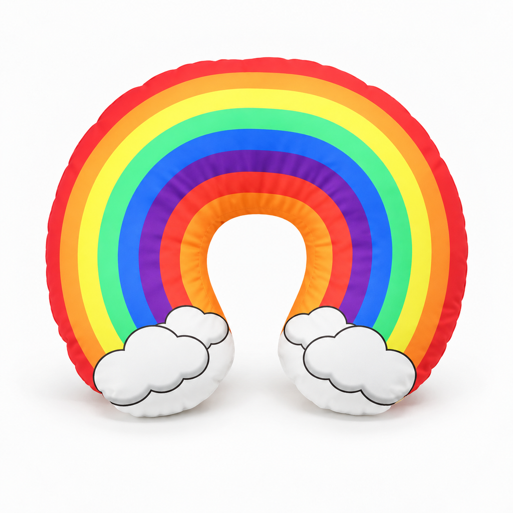 Fun Inflatable Travel Neck Pillow for Adults - Rainbow-2 inflatable rainbow travel neck pillow with clouds