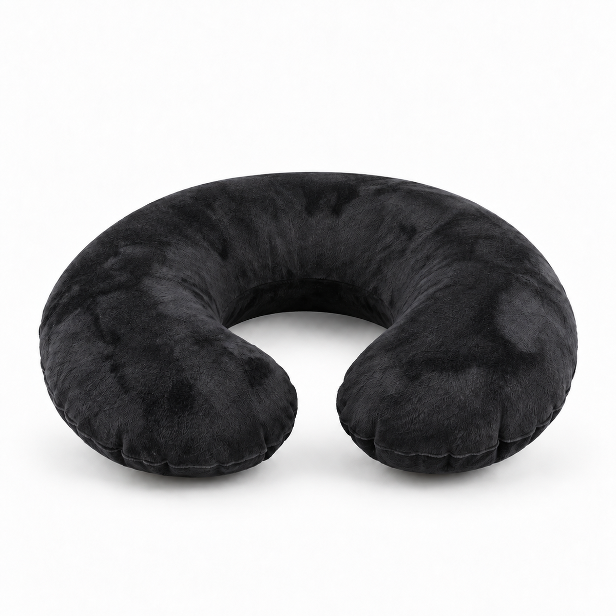 Inflatable Travel Neck Pillow with Soft Flocked Cover - black / China variant, soft flocked inflatable travel neck pillow