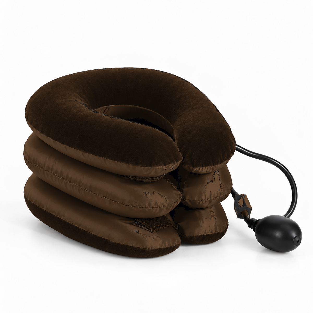 Inflatable neck traction collar camel coffee brown - adjustable cervical support travel pillow for neck comfort