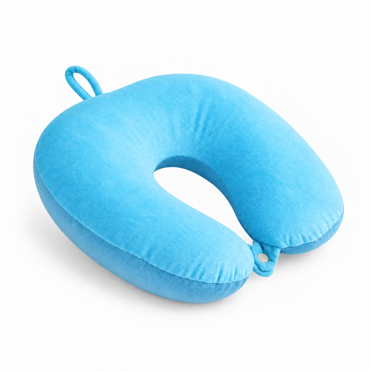 light blue U shaped slow rebound travel neck pillow, soft support cushion for travel rest