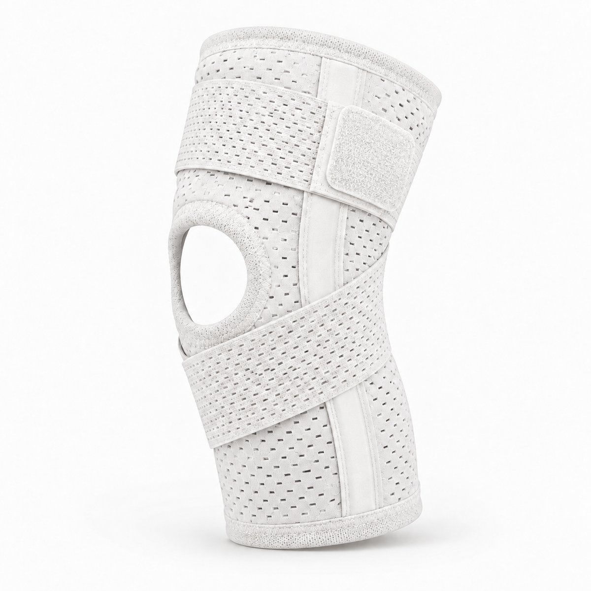 Breathable Knee Brace with Side Stabilizers - single white knee support with breathable mesh and side stabilizers