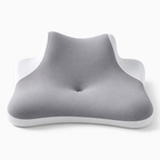 Gray wedge neck support pillow product view with raised cervical support and soft fabric