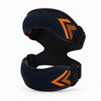 Adjustable patella knee strap product view with dark woven straps and orange chevrons