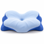 Blue butterfly memory foam cervical pillow product view with central head cradle and neck support