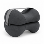 Dark gray contoured knee pillow alternate angle with strap and button details