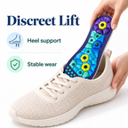 Purple Type A magnetic insole inserted into a shoe for discreet lift and heel support