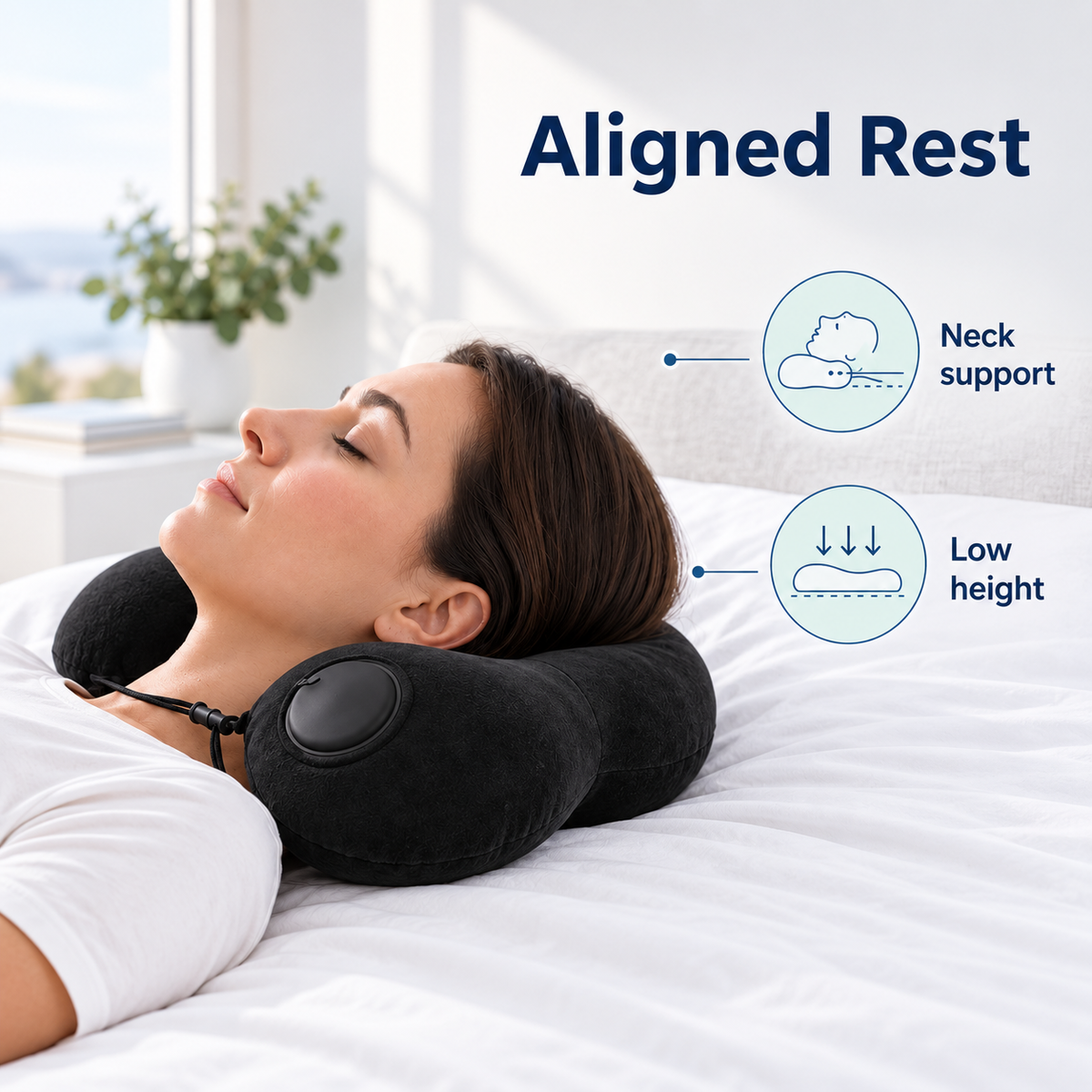 Inflatable U Shaped Travel Pillow for Portable Neck Support - Aligned Rest neck support lifestyle visual