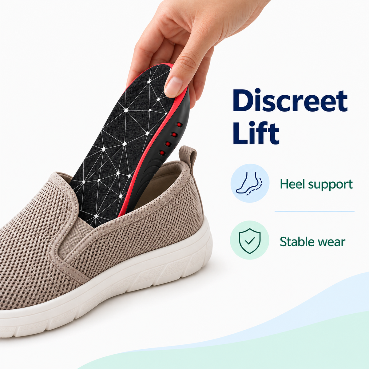 PU Gel Sport Insoles with Breathable Arch Support - discreet lift in shoe