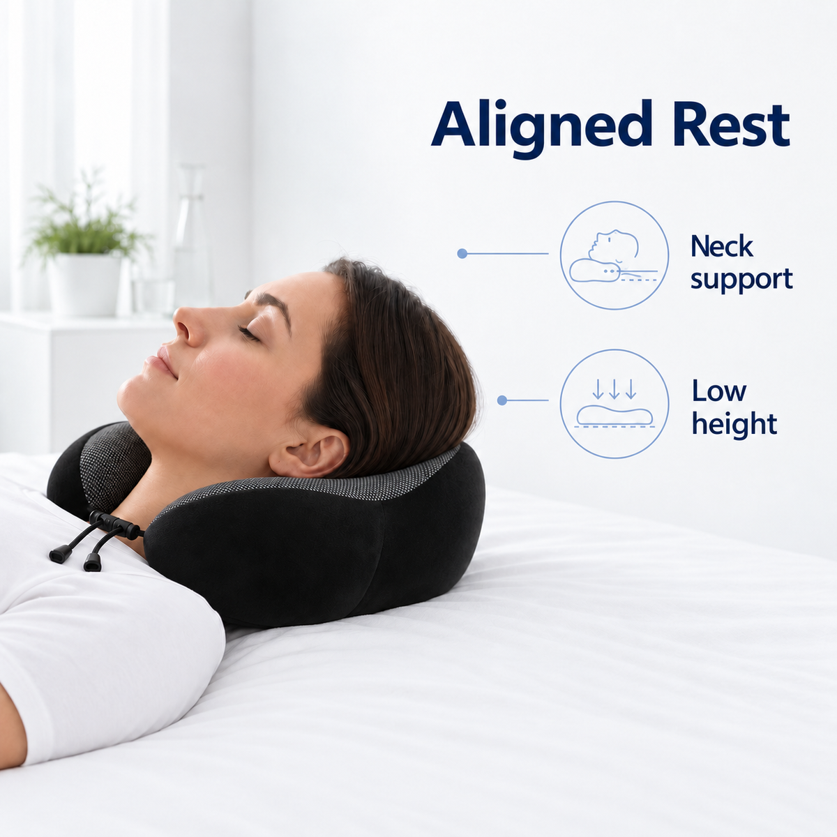 Massage Memory Foam Travel Neck Pillow for Cervical Support - Aligned Rest neck support lifestyle visual