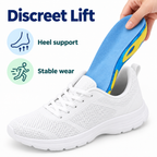 Blue gel insole discreet lift inserted into white sneaker with heel support