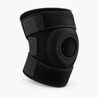 Unisex Adjustable Patella Knee Brace Support - black knee brace angled product view with straps