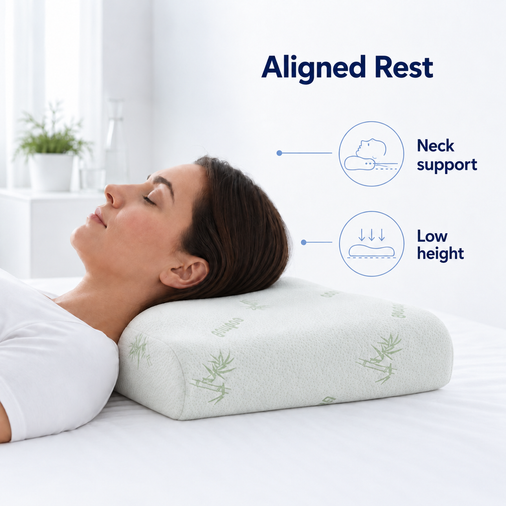 Memory Foam Cervical Pillow for Tummy Sleepers - Aligned Rest neck support lifestyle visual