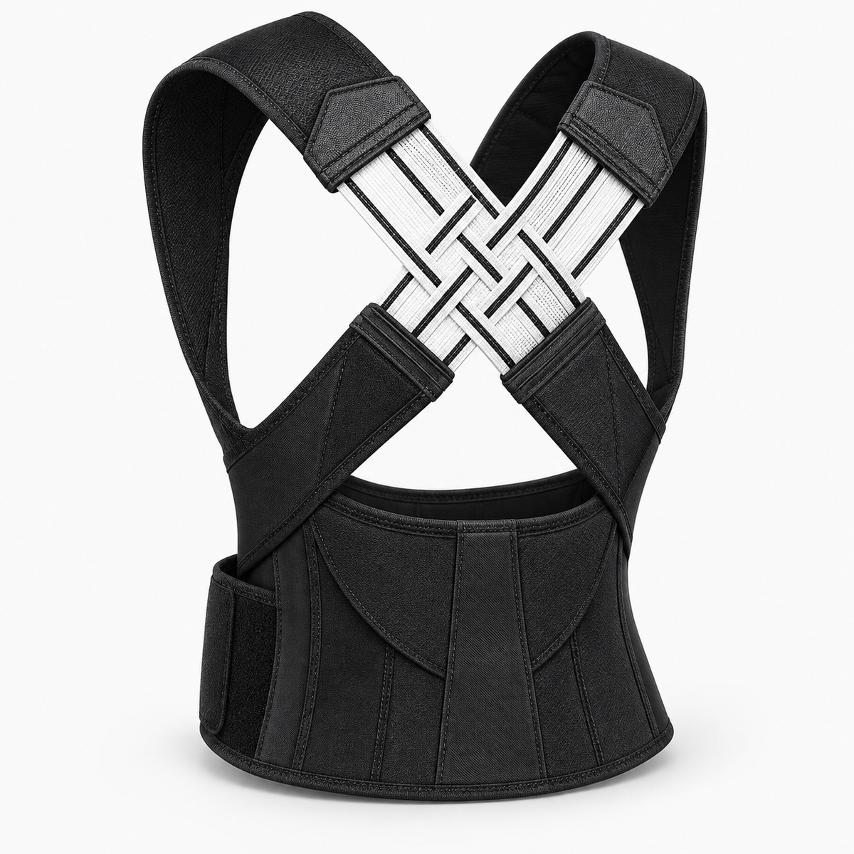 Waist posture support belt construction and fit detail