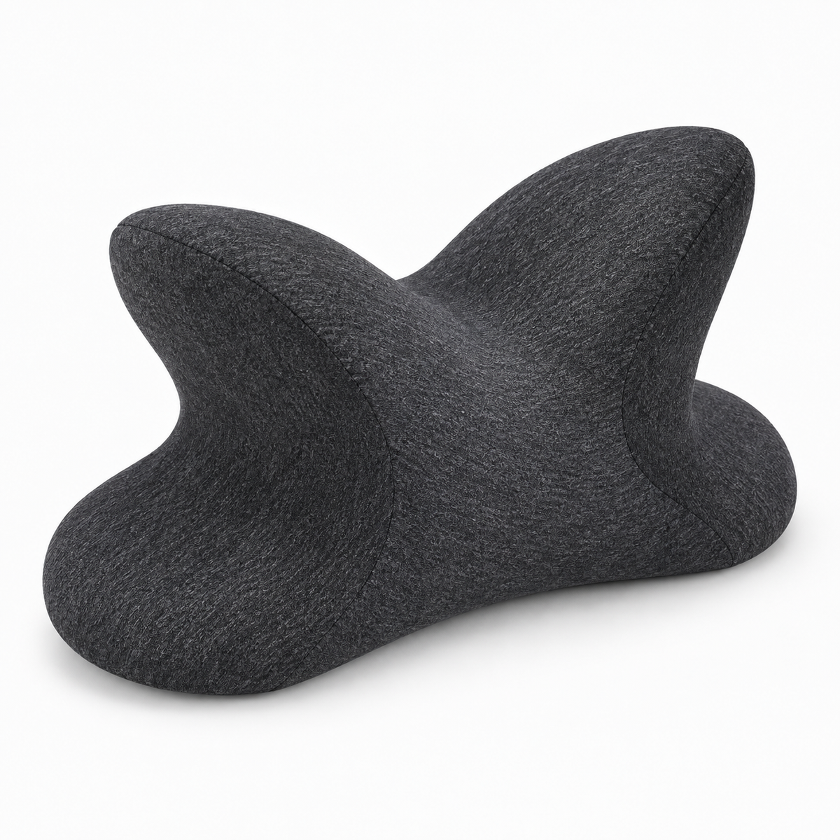 Black memory foam nap pillow side view showing raised wings and central cradle