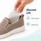 Forefoot gel cushion pad inserted into shoe for discreet lift and stable wear