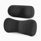 Black car headrest and lumbar pillow set, angled product view with fabric texture