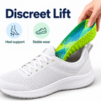 Discreet Lift green EVA sport insole inserted into shoe with heel support and stable wear benefits