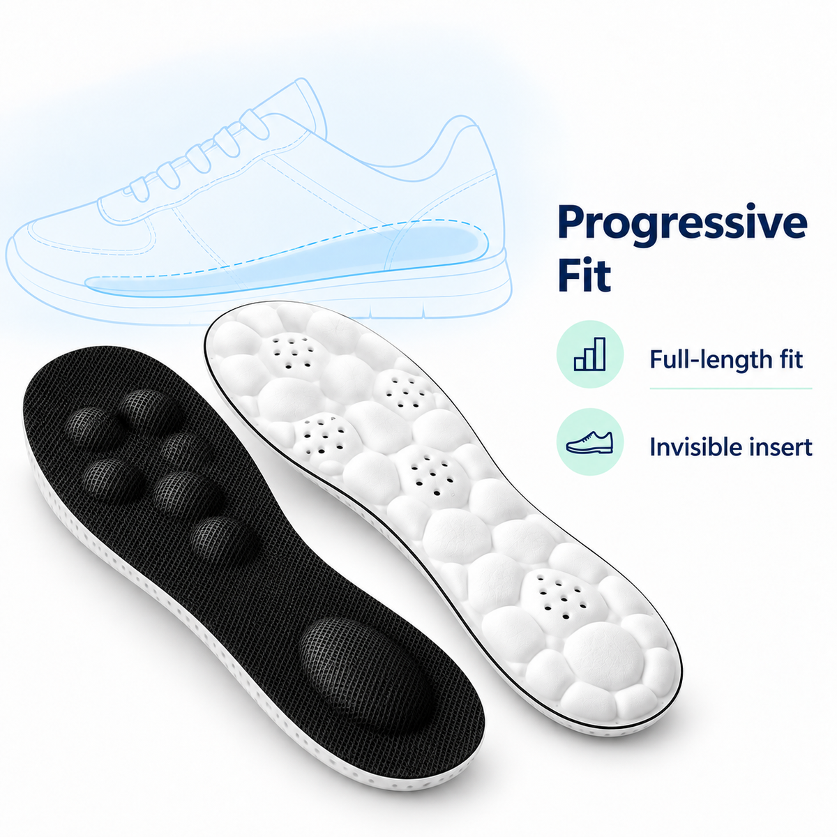 Black Upgrade full length insole with progressive fit and invisible shoe insert design