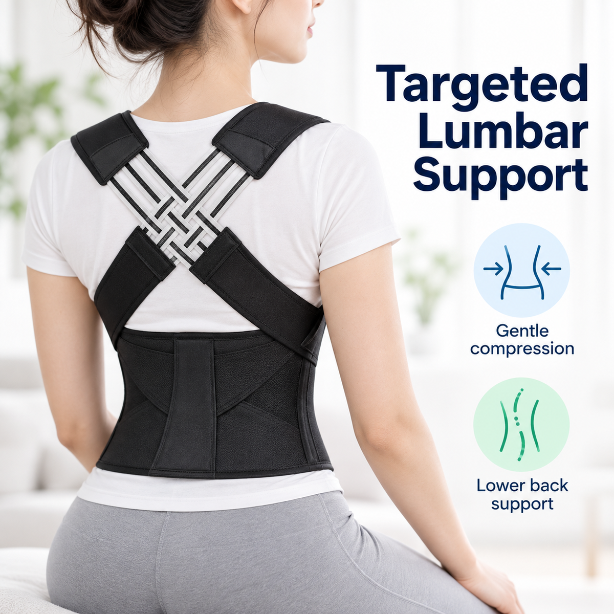 Waist posture support belt worn for targeted back support