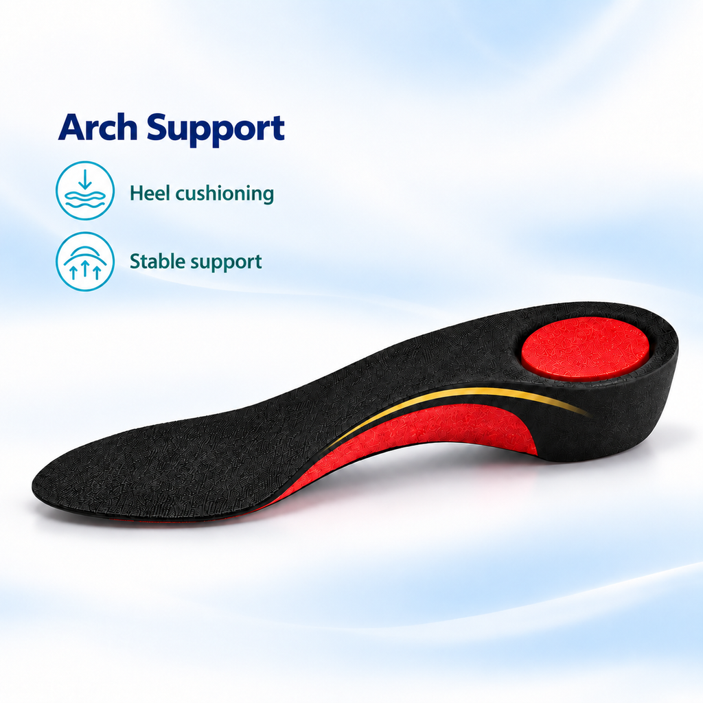 Arch Support black 3/4 orthotic insole with heel cushioning and stable support