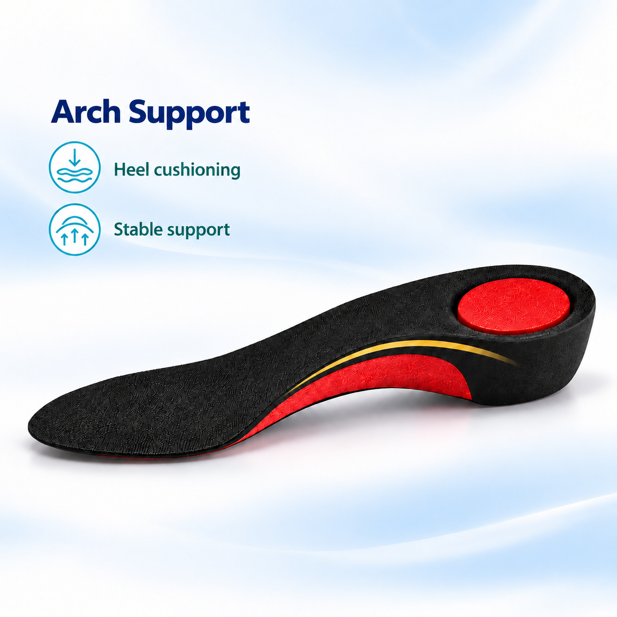 Arch Support black 3/4 orthotic insole with heel cushioning and stable support