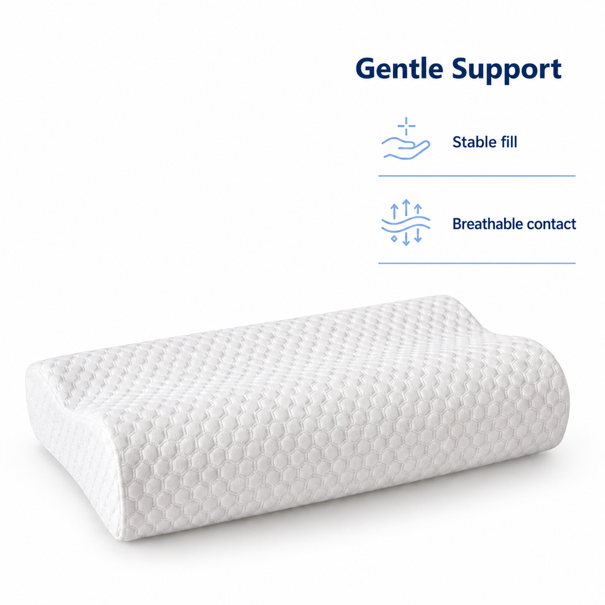 Long Memory Foam Pillow for Neck and Body Support - Gentle Support stable fill breathable contact visual