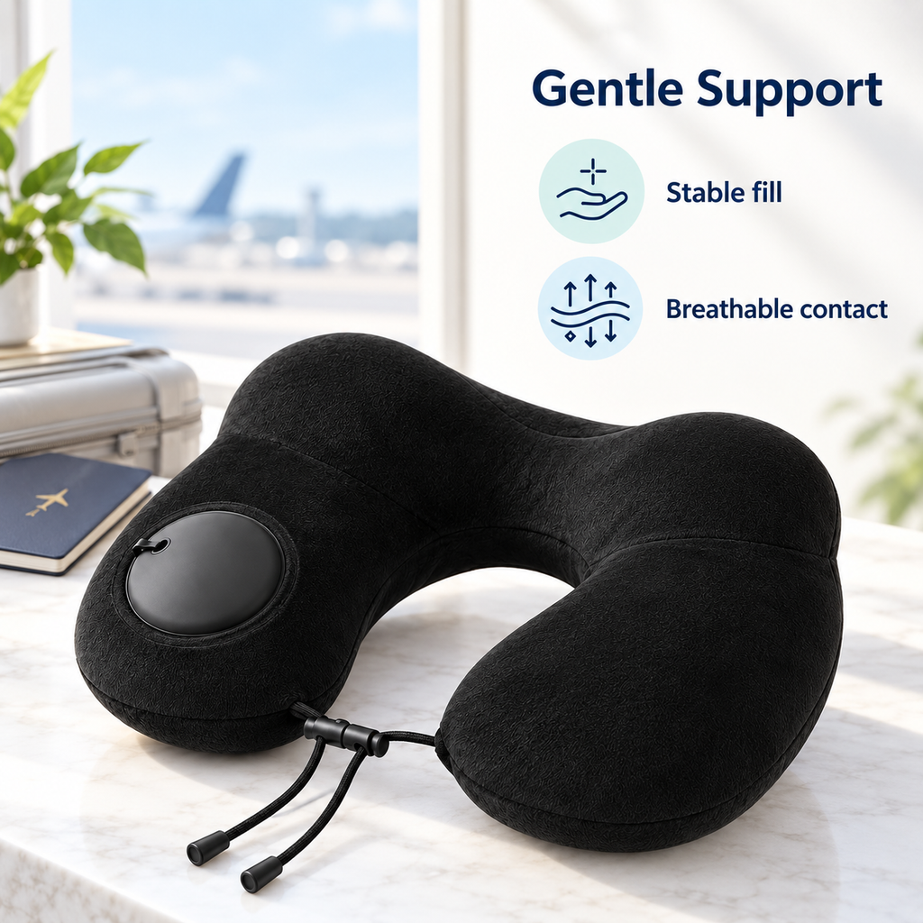 Inflatable U Shaped Travel Pillow for Portable Neck Support - Gentle Support stable fill breathable contact visual