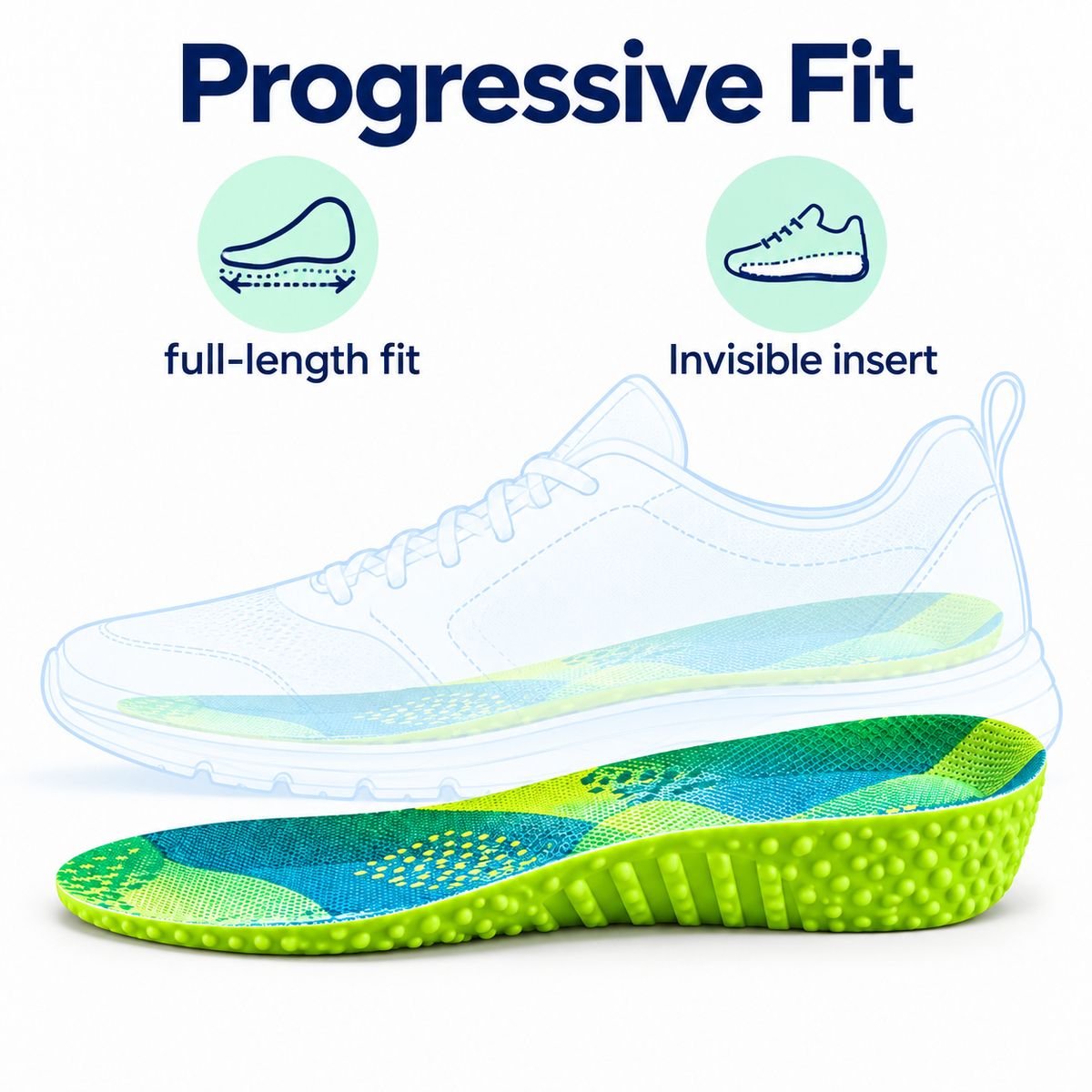 Progressive Fit green EVA sport insole full-length fit and invisible insert illustration